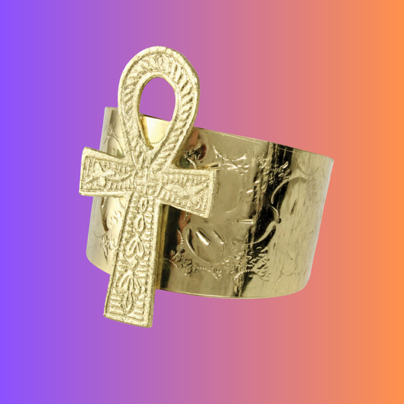 Gold Ankh Cuff Bracelet- One Size Fits All, Adjustable