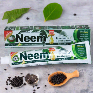 Neem toothpaste, 5 organic ingredients in 1 toothpaste. Black seed, baking soda, neem extract, mint oil and cloves. 6.5 ounces in 1  