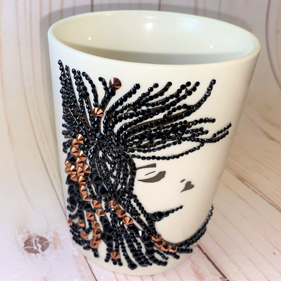 Bling rhinestones bedazzled Flowing Locs coffee cup