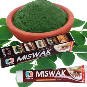 Miswak 5-In-1 contains Moringa Oil, Cinnamon Oil, Miswak, Olive Oil & Honey Toothpaste