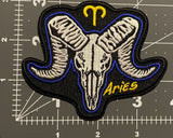 Aries Zodiac Sign Skull Patch