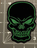 Black and Green Velvet Embroidered Skull Patch