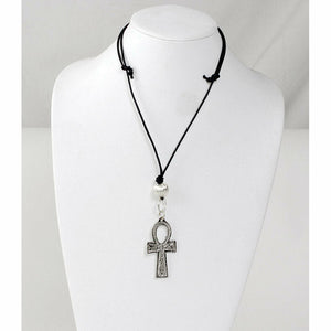 Succulent Silver Ankh Pendant Necklace with beads,  Adjustable Ankh Pendant - Evolve Boutique 