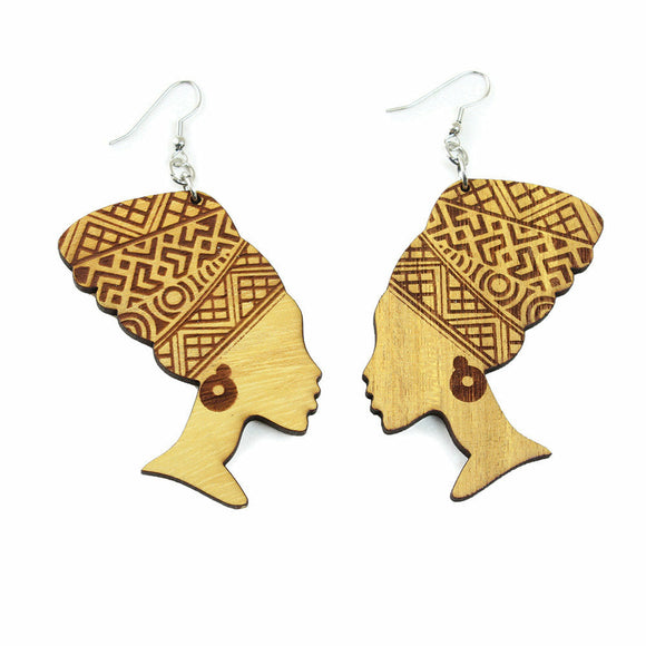 Wooden Mama Africa Earrings, Fashion Jewelry, Fashion Earrings, Wood Earrings - Evolve Boutique 