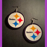 Steeler Earrings, Steeler Wooden Earrings, Black and Yellow, Steeler Football Earrings, Steeler Logo Printed On Both Sides Of Earring - Evolve Boutique 